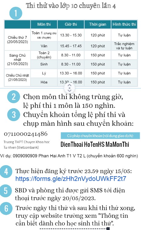 Thông báo thi thử vào lớp 10 - THPT Chuyên Khoa học Tự Nhiên